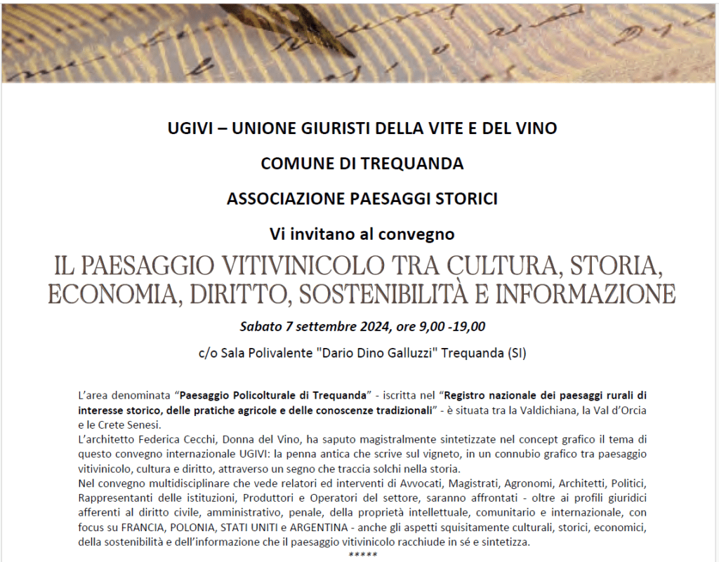 CONVEGNO TREQUANDA (SI) 7 SETTEMBRE 2024 ORE 9,00 - IL PAESAGGIO RURALE E VITIVINICOLO 1 CONVEGNO TREQUANDA (SI) 7 SETTEMBRE 2024 ORE 9,00 - IL PAESAGGIO RURALE E VITIVINICOLO 1