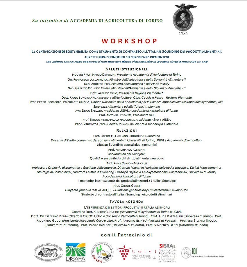 WORKSHOP - ROMA: Certificazioni di sostenibilità e contrasto all' "Italian sounding" 1