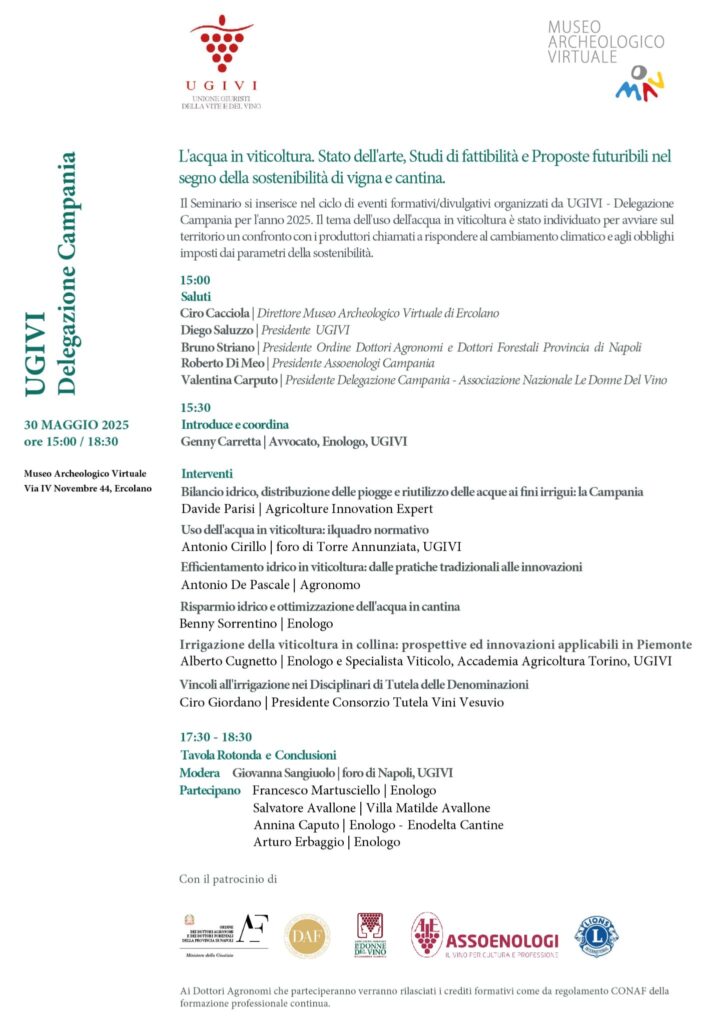 L'ACQUA IN VITICOLTURA - CONVEGNO UGIVI - ERCOLANO, 30 MAGGIO 2025 ORE 15-18,30 1