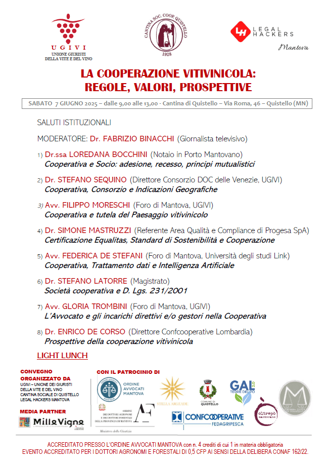 LA COOPERAZIONE VITIVINICOLA CONVEGNO UGIVI A QUISTELLO - 7/06/2025 ORE 9-13 1 LA COOPERAZIONE VITIVINICOLA CONVEGNO UGIVI A QUISTELLO - 7/06/2025 ORE 9-13 1