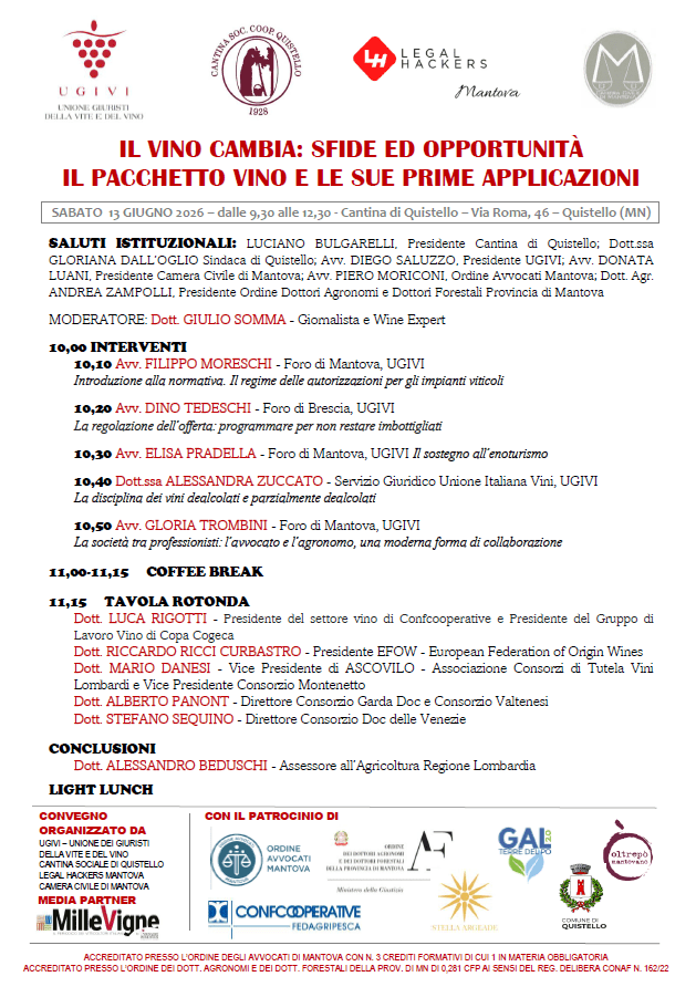 IL PACCHETTO VINO E LE SUE PRIME APPLICAZIONI, QUISTELLO, 13/06/2026 ore 9,30 1 IL PACCHETTO VINO E LE SUE PRIME APPLICAZIONI, QUISTELLO, 13/06/2026 ore 9,30 1